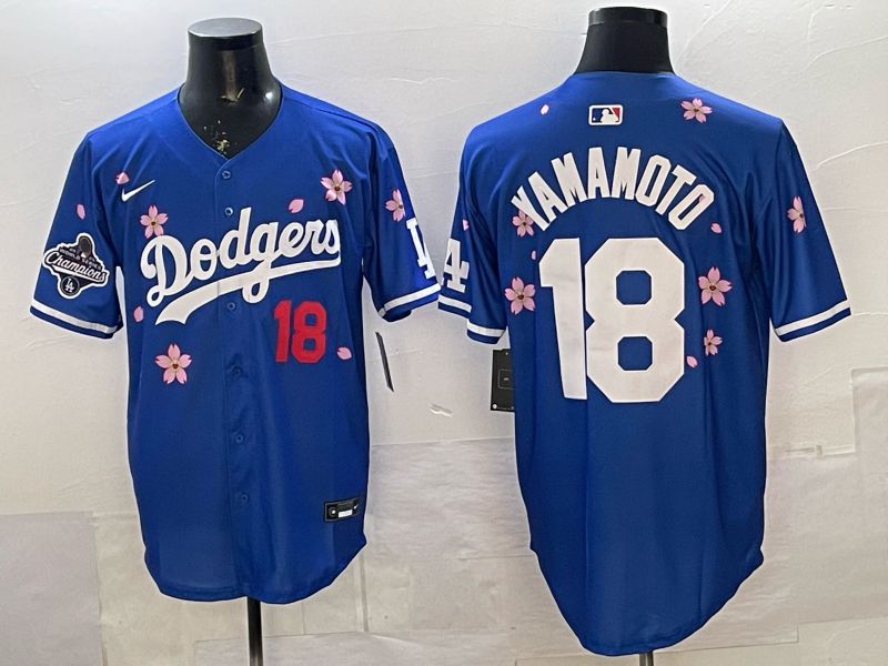 Men Los Angeles Dodgers #18 Yamamoto Blue Sakura Edition 2026 Nike MLB Jersey 0016